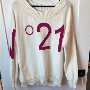Cream Sweater with Fuchsia Graphic "21"